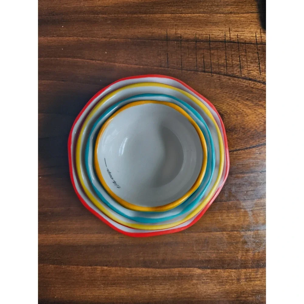 Set of 4 ceramic nesting measuring bowls Pioneer Woman Floral Colorful Scalloped